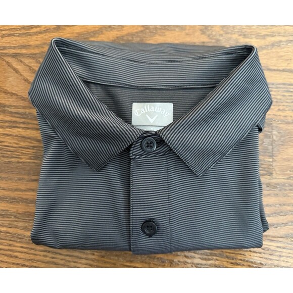 Callaway Polo Shirt Mens Large Gray Black Striped Performance Golf Polyester - Picture 11 of 12